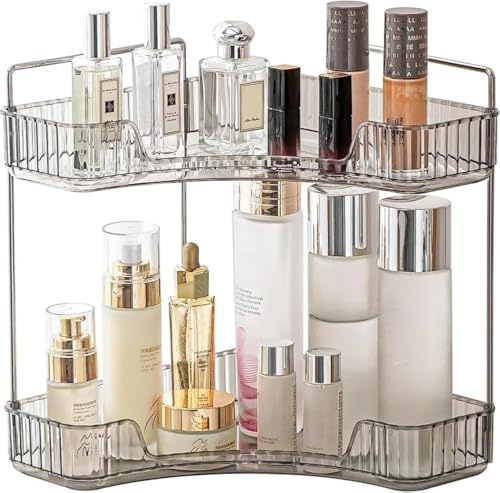 Organizzatore di Trucco, Organizzatore di Cosmetici ad Grande Capacità, Organizzatore di Profumi, Organizzatore Della Cura Della Pelle per Bagno (2 Strati, Grigio)