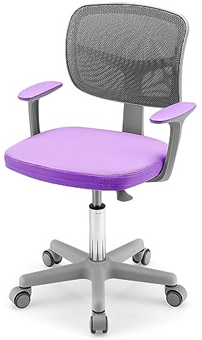 GOPLUS Skrivstol barn, höjdjusterbar barnsnurrstol, sitthöjd 40–54 cm, barnkontorsstol med ryggstöd, armstöd, ergonomisk ungdomsstol för 3–10 år (lila)