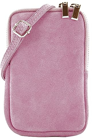 modamoda de T210 - Bolso bandolera para mujer, de ante de 6,7 pulgadas, hecho a mano en Italia, Color lila., extra-small