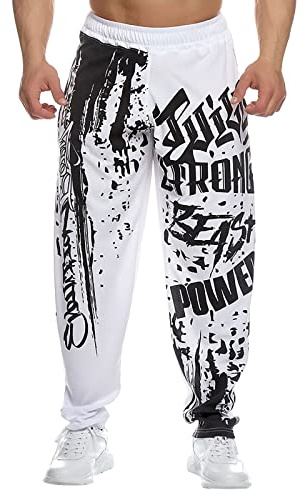 KOUZHAOA Pantalon Large Homme Hommes Nouveau Muscle Fitness Frère Exercice Sport Loisirs Séchage Rapide Ample Imprimé Commerce Extérieur Pantalons Longs Pantalon Large Homme
