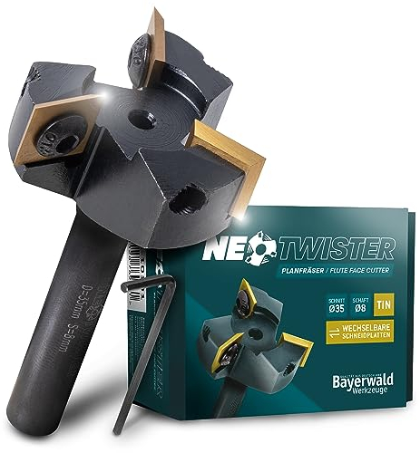 Bayerwald NeoTwister Planfräser für Oberfräse f. Holz - SchnittØ 35 mm/SchaftØ 8 mm - Planfräsen/Nutfräsen/Kantenfräsen - tauschbare TiN-besch. Messer - Profiwerkzeug, präzise&langlebig