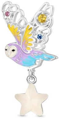 GNOCE Charm Perle Eule mit Licht Farbwechsel Stern Charm 925er Sterlingsilber Anhänger für Frauen Mädchen Muttertagsgeschenke für alle Armband-Halsketten