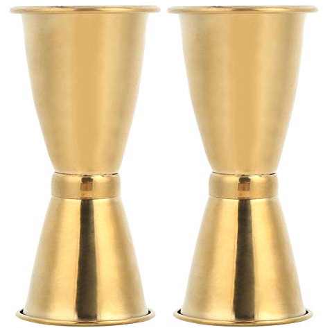 MISNOde Taza Medidora de Acero Inoxidable Copa de Vino Taza de Onzas Jigger de Cóctel Bebida Herramientas de Medición de Líquidos Herramienta de Barman Taza Medidora de Barman((gold curling) large)