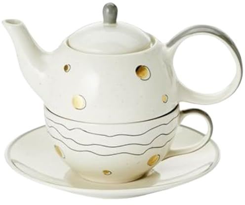 teemando® Tea-for-one Set Sinje Keramik mit Goldauflage, 4-teilig Kanne: 0,4 l, Tasse: 0,2 l Kanne: H 12 cm, Ø 5,5 cm Tasse: H 6 cm, Ø 10 cm