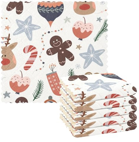 Mnsruu Microfibre Cleaning Cloths Christmas Elk Gingerbread Santa Claus Reusable Dish Cloths for Washing Up 6 Pack Swedish Dishcloth Microfibre Cleaning Towels Washable Duster Rags Cloth Home