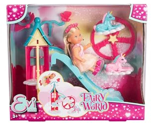 Simba 105733700 Evi LOVE Fairy World (26 x 8,5 cm) - Puppe Evi als Fee mit Märchen-Turm, Einhörnern & magischem Zubehör - Kinder-Spielzeug für Mädchen und Jungen ab 3 Jahre