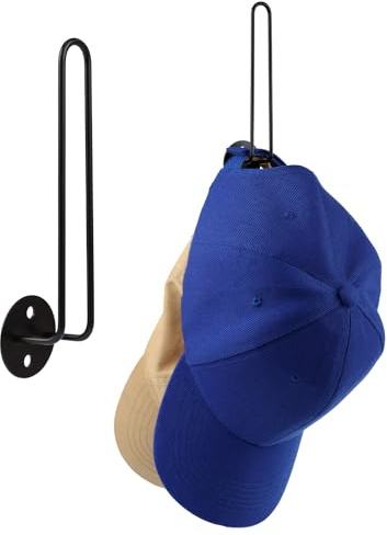 NQEUEPN 2 Stück Hutablagen für Baseballkappen, Metall Huthalter Hutaufbewahrung Hut Organizer Display Wandbohrung für Tür Schlafzimmer Schrank (Schwarz)