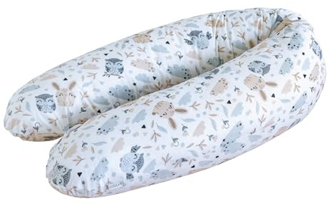 LOOLAY Schwangerschaftskissen - Stillkissen 170 cm - Seitenschläferkissen 100% Baumwolle - mit Abnehmbarem Bezug - Schwanger Kissen für Schlafen (Hase Beige/Weiß)