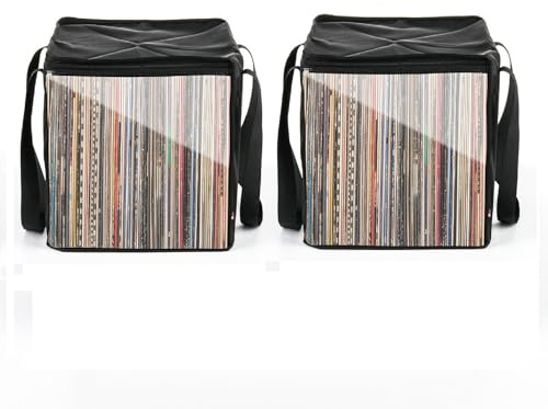 Xujuika Borsa per Trasporto di Dischi in Vinile, Custodia Portatile per Dischi in Vinile, Organizer per Dischi con Coperchio Scatola Porta Raccolta per Contenere Fino A 50 Dischi LP
