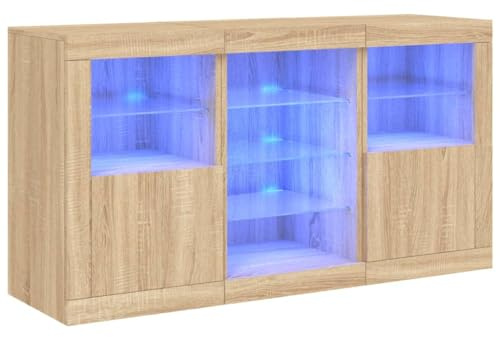 vidaXL Sideboard mit LED-Leuchten Sonoma-Eiche 123x37x67 cm