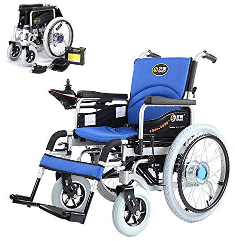 Uvency Portable Foldable Electric Wheelchair for Adults,Premium All Terrain Wheelchair with 500W Dual Motor,28.8 Big Rear Wheel,360° Joystick, Weight Capacity 100Kg,Manual Electric Switch,Blue It's