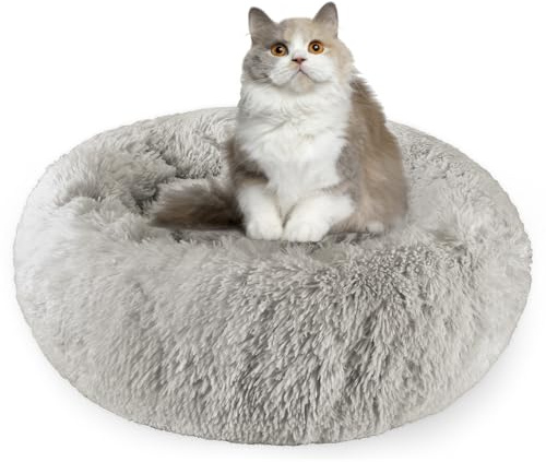 Aspand Katzenbett flauschig,Katzenkissen,76cm Ø - weiches und bequemes Haustierbett mit Rutschfester Unterseite für einen warmen und gemütlichen Schlafplatz,Dunkelgrau