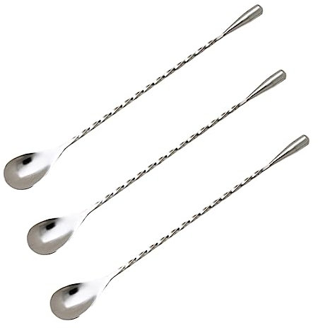 OUNONA 30cm Long Handle Cocktail Stirring Spoon Set Stainless Steel Bar Mixing Spoons for Milk Tea