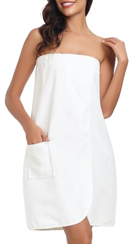 Lovasy Robe Serviette de Bain Femme Peignoir Enveloppant Grande Serviette Spa avec Boutons Réglables Paréo de Bain Douce Léger Kilt de Sauna avec Poche