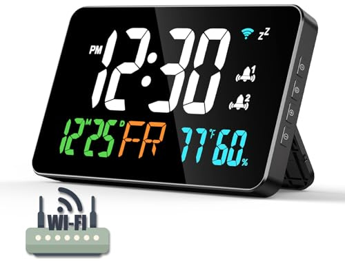 VABOO Grande Orologio Digitale WiFi, 7,5'' LED da Parete con Tempo di Calibrazione Automatica, Luminosità Regolabile, Ora/Data/Temperatura