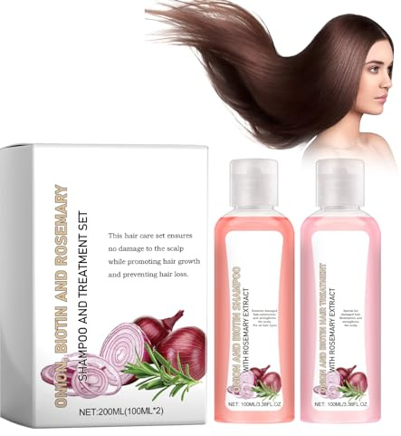 100ml Champú con Biotina + 100ml Acondicionador Hidratante, Shampoo And Treatment Set Con Extractos de Romero y Cebolla, Para Cabellos Dañados y Quebradizos, Nutre las Raíces y Repara el Cabello
