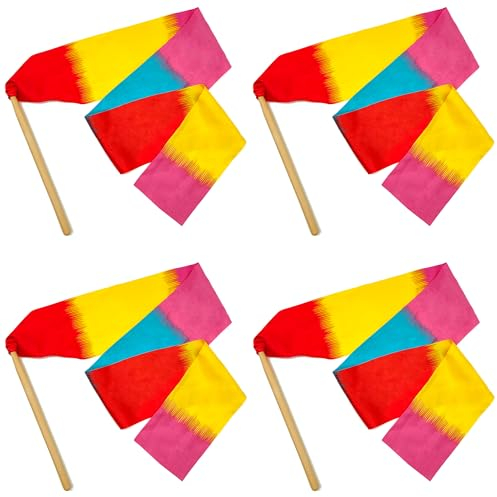 Niuhong 4 Pcs Gymnastikband Regenbogen Mehrfarbig Tanzband Mit Stab Rhythmische Gymnastik Streamer Tanz Rhythmus Band Kinder Mädchen Turnen Requisiten Spiel Party-Aktivitäten Zubehör (Bunt)