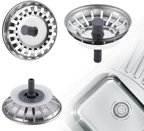 Siebkörbchen Spüle 79.3mm,2 Stück Abflusssieb Edelstahl,Rostfreies Edelstahl Spülbecken Sieb,Spülensieb mit Stöpsel Funktion,Küchenspüle Sieb Antiblocking