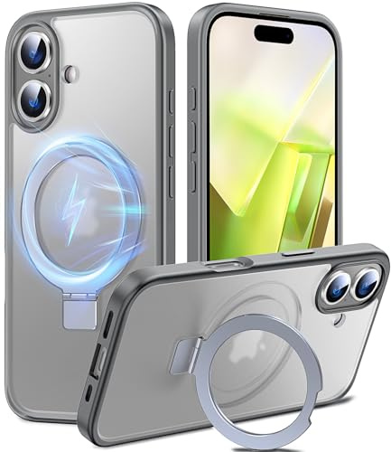 Chicfun 3-in-1 [Magnetic+KickStand+Ring Holder] Compatible with MagSafe, for iPhone 16 Case with Stand Military Shockproof Protective Magnetic.for iPhone 16 Case,Grey