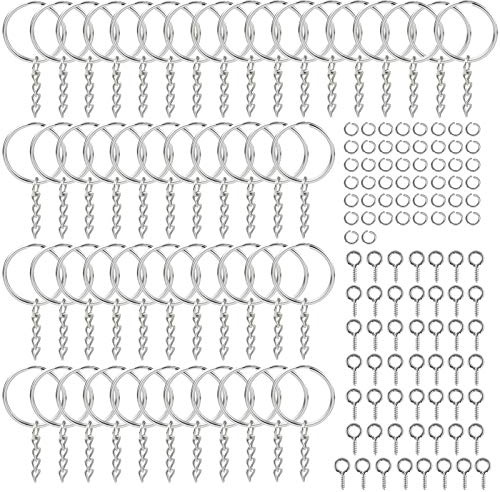 150 Pezzi Portachiavi Con Catena, Anelli In Metallo, Catena Portachiavi con Anelli Aperti per Raccoglitori E Perni A Occhiello, Chiave Ad Anello per Chiavi Artigianali Fai Da Te, Creazione di Gioielli
