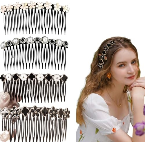 SULIUDAJI Set mit 4 dekorativen Haarkämmen, Blumen-Accessoires aus Perlen, Haarschmuck für Braut, dekorativer Kamm für Damen, Mädchen, Hochzeit, Abschlussball