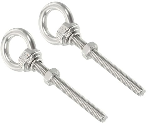 sourcing map Bulloni ad occhiello M5 da 3/16 x 6 cm, in acciaio inox, vite filettata, anello a occhiello con dadi e rondelle per sollevamento appesi, set da 2