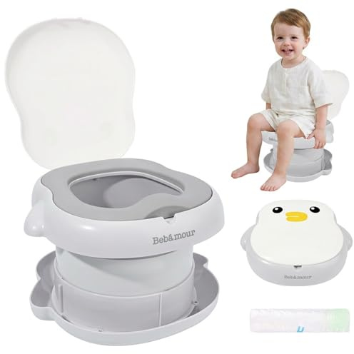 Bebamour Baby potträning toalettsits bärbar potta för småbarn resepotta för pojkar och flickor med potfoder,Penguin