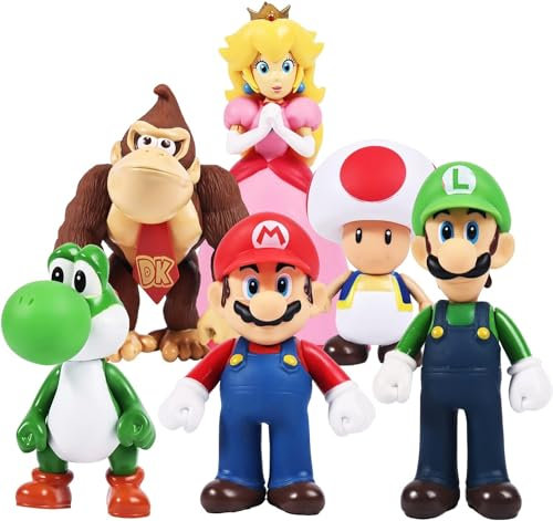 6pcs PixiPals Lage Mario Cake Toppers Mario Action F-igures, Party Decoration, CupCake Topper, Cake Decoartions, Party Supplies, Mario Birthday Decoration, Cartoon Decoration (15cm)