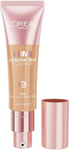 L'Oréal Paris Lumi Le Glow Skin Tint, Siero colorato leggero a base d'acqua con copertura simile al fondotinta, illuminatore luminoso, neutro 200, 0,85 Fl Oz