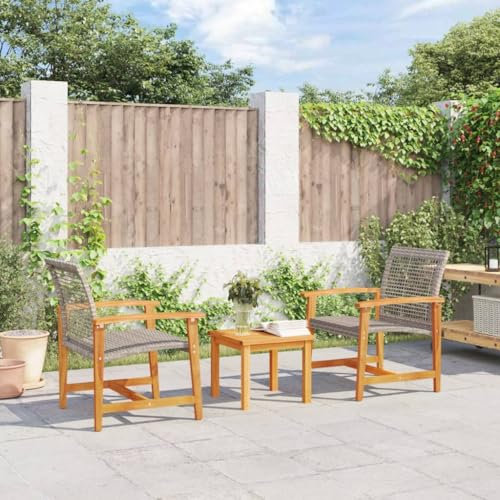 Outdoor-Sitzgruppe, Sektionalsofa-Einheiten, 3-teiliges Bistro-Set, grau, Polyrattan und Akazienholz