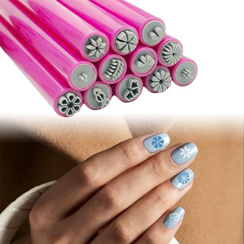 Kit de stamping pour nail art 12 pièces avec motifs floraux – Outils de conception de pochoirs professionnels pour femmes | Stylos à pointillés, graffiti pour ongles et tampons à fleurs | Non toxique