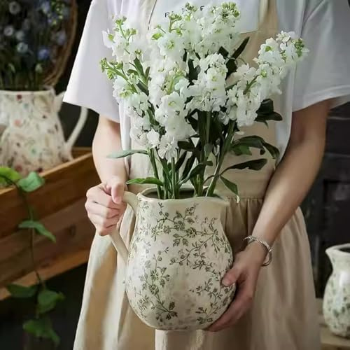 Vase pichet en céramique, vase rustique en céramique avec poignée, vase pichet rustique pour décoration d'intérieur, vase en poterie décorative, vase à fleurs en céramique, pièce maîtresse pour votre