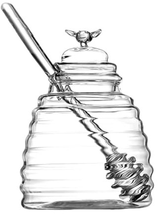 SIGONE Glass Honey Jar with Beehive Design and Lid - 18oz Honey Dispenser Container for Home Kitchen Store