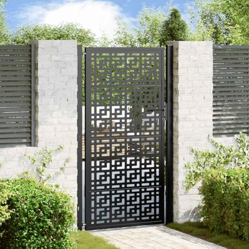 Brokky 4101002 Garden Gate Black 105x180 cm Steel Cross Design Garden Gates High galvanised wrought iron metal swing gate