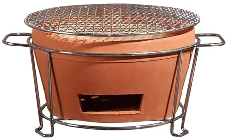 ZOLPINL Holzkohleofen aus rotem Ton, Tisch-Holzkohleofen aus Keramik, Heizofen für den Hausgebrauch, mit Grill, Mehrzweck, für Zuhause, Camping, Kochzubehör (35 cm, 14 Zoll)
