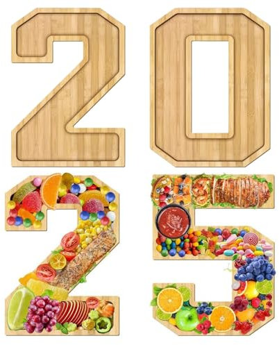 Charcuterie Number Board - Boîte de numéro en bois 2025, plateau de qualité alimentaire réutilisable | Assiettes de service à cupcakes de bonbons légers, décoration de collation décorative pour les bo