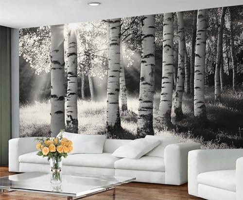 GIVLWF Papier peint bouleau gris à décoller et à coller pour chambre à coucher, papier peint feuilles pour salon, décoration murale de campagne – Décoration d'intérieur, paysage naturel