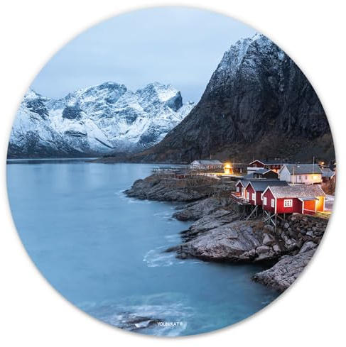 younikat Mauspad mit Lofoten Motiv I Ø 22 cm rund I Mousepad in Standard-Größe I rutschfest I Berge I you0111