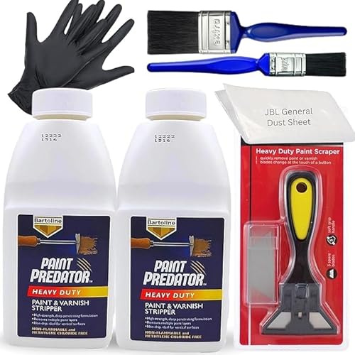 Paint Predator Premium Paint Stripper Kit 2 Pack – Powerful Paint Remover for Wood & Metal with Heavy Duty Scraper, 2 Paintbrushes, Nitrile Gloves & Dust Sheet