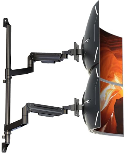 Dual Monitor Wall Mount für 17-49 Ultrawide-Bildschirme, Voll Verstellbarer Gasfeder-Monitorarm,hält bis zu 20 kg pro Arm, VESA 75/100mm, Platzsparende Schreibtischlösung für Büro & Zuhause, Schwarz