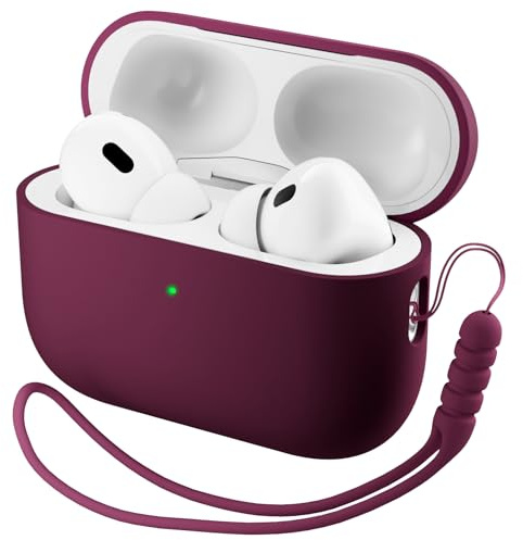 ORNARTO für AirPods Pro 3 Hülle Silikon mit Lanyard - Weinrot | Premium Flüssigsilikon, robuster PC-Kern, mit Lanyard, stoß- und kratzfest, große Farbauswahl