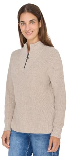 Cecil Mouliné Pullover mit Troyer Sandalwood beige Melange L
