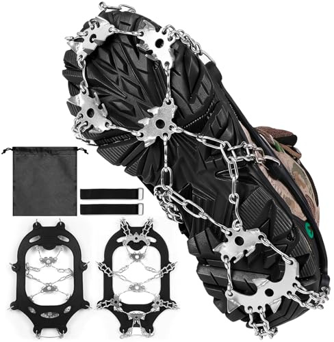 PQETBV Crampons, 24 Dents Crampons pour la Randonnée en Montagne pour Bottes Chaussures pour la Marche, la Randonnée, l'escalade, la Pêche et l'Alpinisme(M: 34-40 Tailles de Chaussures)