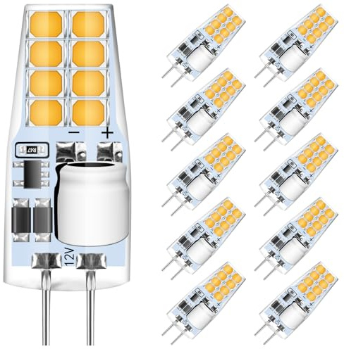 AGOTD G4 LED Leuchtmittel Warmweiß, 3W, 3000K, 12V AC/DC, 10er Pack | Ersetzt 30W Halogen, 210lm, 360°, Kein Flackern, Nicht dimmbar