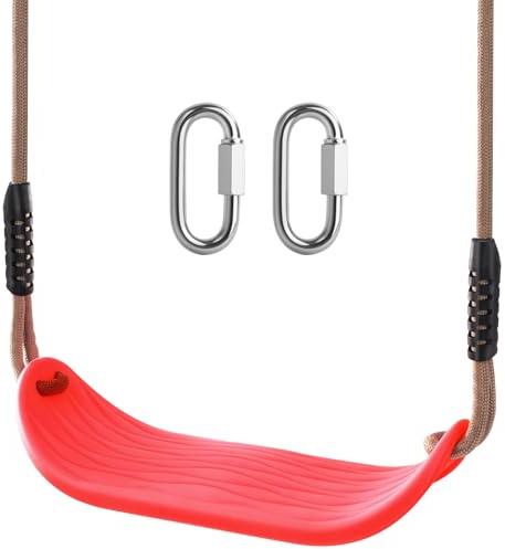 Ausbond Kinderschaukel Outdoor Schaukelsitz mit verstellbarem 2m Seil und 2 Verschluss, Robuste Schaukel für Garten und Indoor, Kinder,Rot