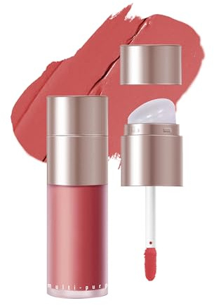 Lippenstift und Blush 2 in 1, Peach Pink Lipstick Matt Rouge, Lip Gesicht Wasserfester Langanhaltender, Liquid Blush Creme Textur, Hochfarbigkeit, Double Brush Schminke Für Frauen Muttertag-03