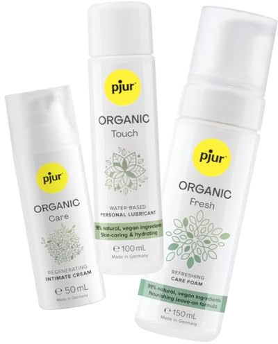 pjur ORGANIC Vorteilspack - Care (50ml) Regenerierende Creme - Touch (100ml) Gleitgel wasserbasiert - Fresh (150ml) Intimpflege Reinigungsschaum