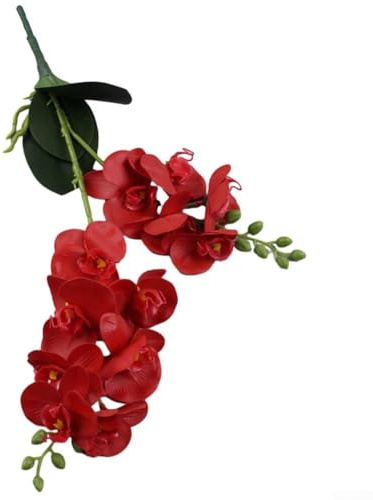 Orchidea artificiale a farfalla, 12 teste di orchidee falene finte da 50 cm, 2 rami con foglie per la decorazione della casa (rosso)