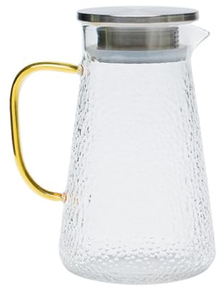 HEANUJJ Multi-function Glass Pitcher 1300ml Cool-resistant Water Carafe with Stainless Steel Lid Glass Pitcher for Household Juices and Cold Beverages