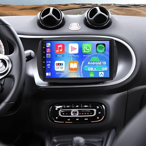 2+64G 2 Din Android 15 Autoradio Stereo per Mercedes Benz Smart Fortwo 2015-2022 Forfour 453 2014-2018 con Carplay Android Auto, 9 pollici Touch Screen Radio Lettore Multimediale con GPS FM SWC Wifi